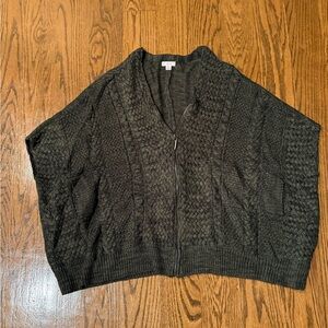 Xhilaration Dark Olive Green Cable Knit Zip-Up Poncho